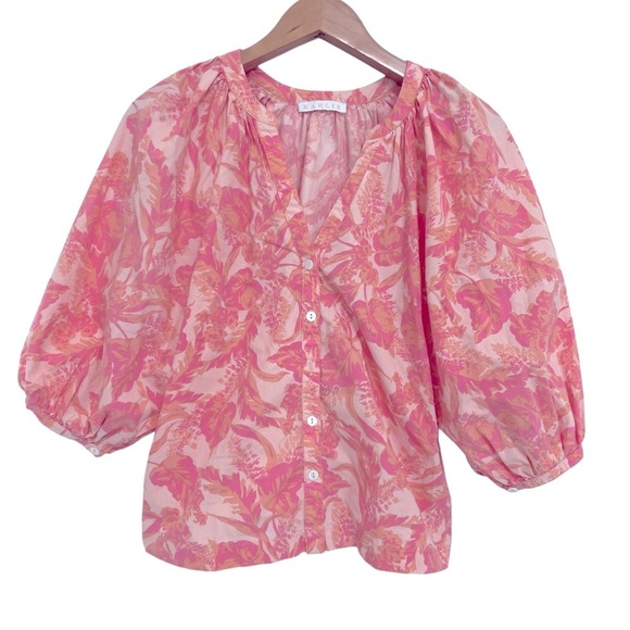Karlie Pink Puff Sleeve Blouse with Relaxed Fit - Picture 1 of 5